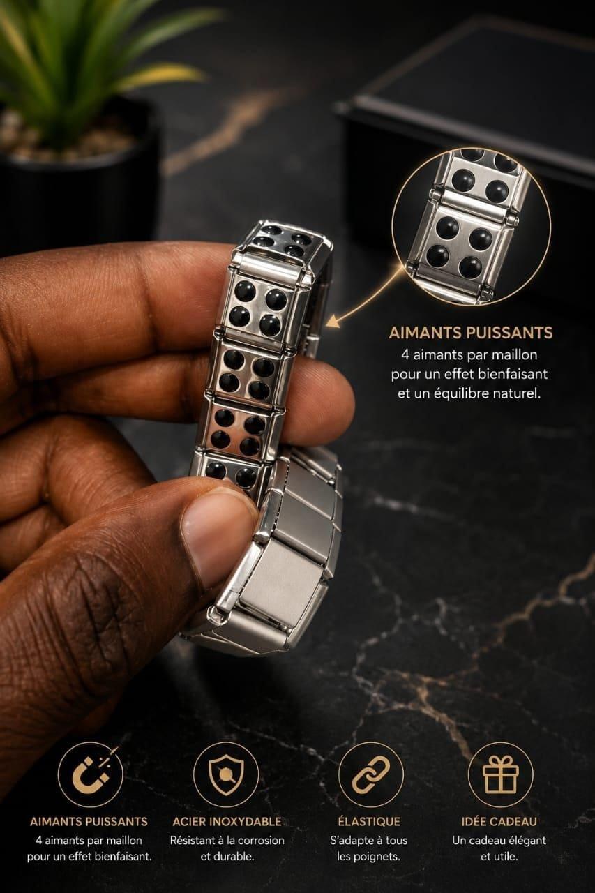 Les aimants du bracelet sont intégrés à l’intérieur des maillons.